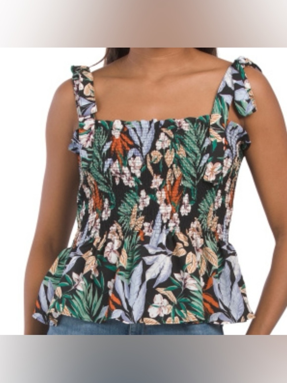 Rachel Zoe Floral Smocked Bodice Tie Straps Top